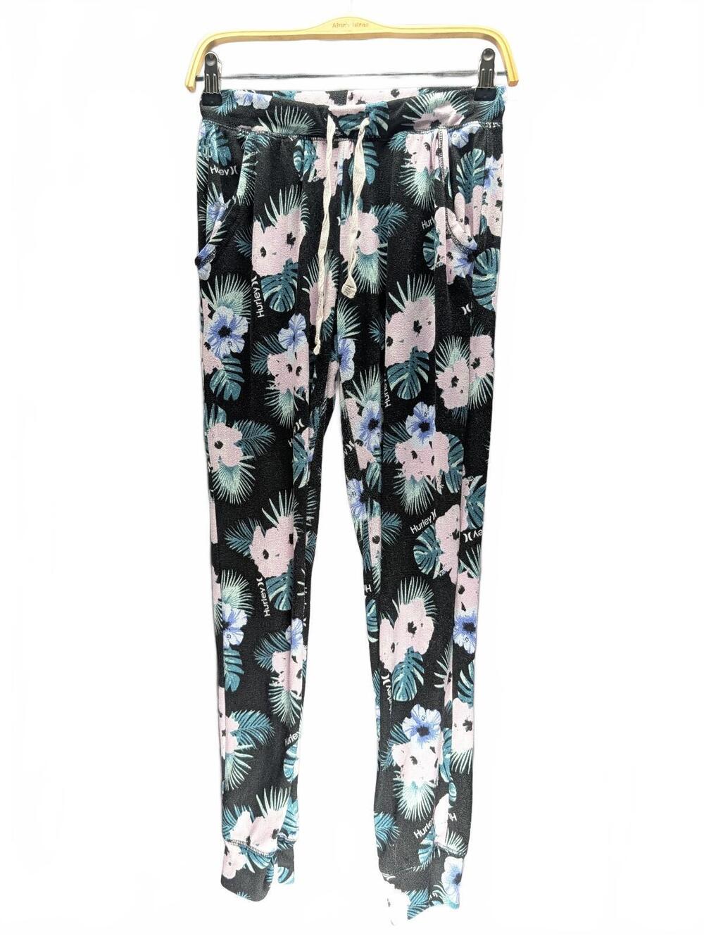 Hurley Floral Print Jogger Pants with Drawstring Waist, Size
